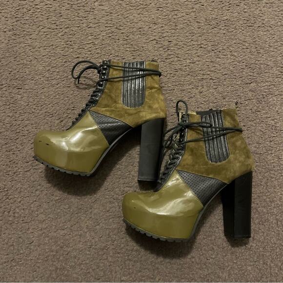 Matiko AI Colorblock Leather Lace Up Platform Heeled Boots - Picture 5 of 13